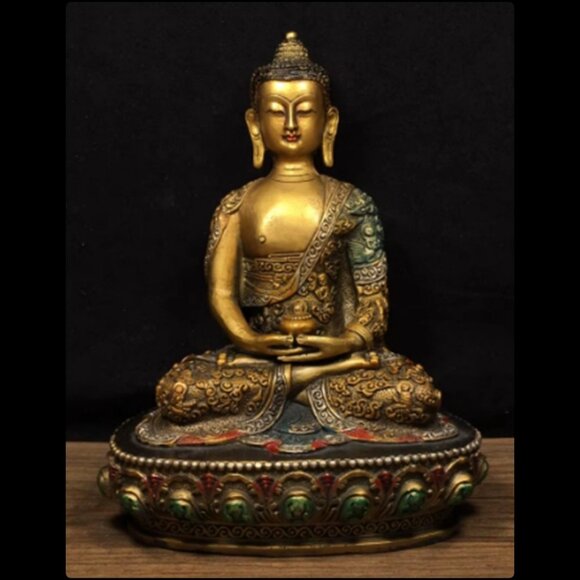 SHAKYAMUNI-BUDDHA STATUE-Bronze Metal Large Painted with Micro Carvings of Story - Picture 11 of 11